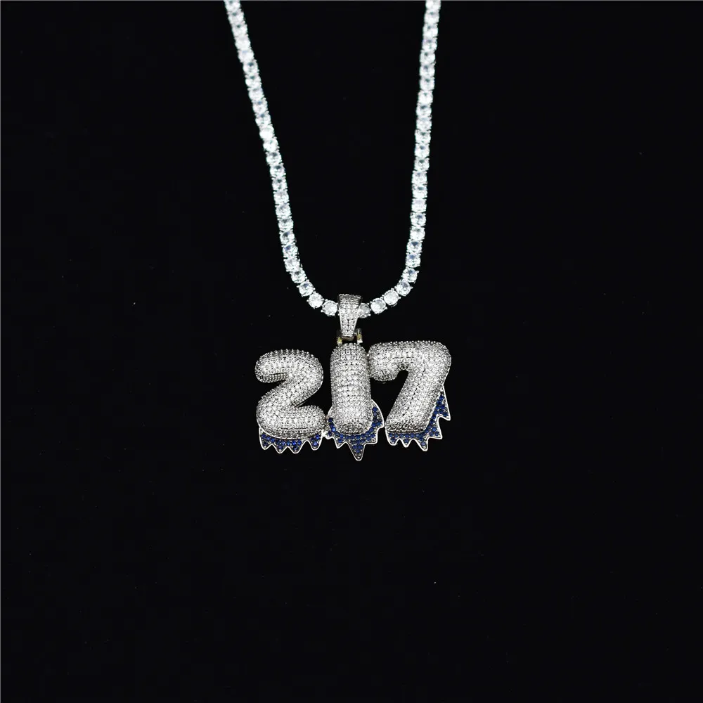 Nombre personalizado Fondo azul Letras colgantes Collares Zircon Hip Hop Joyería con oro Plata 24 pulgadas Cuerda Chain226C