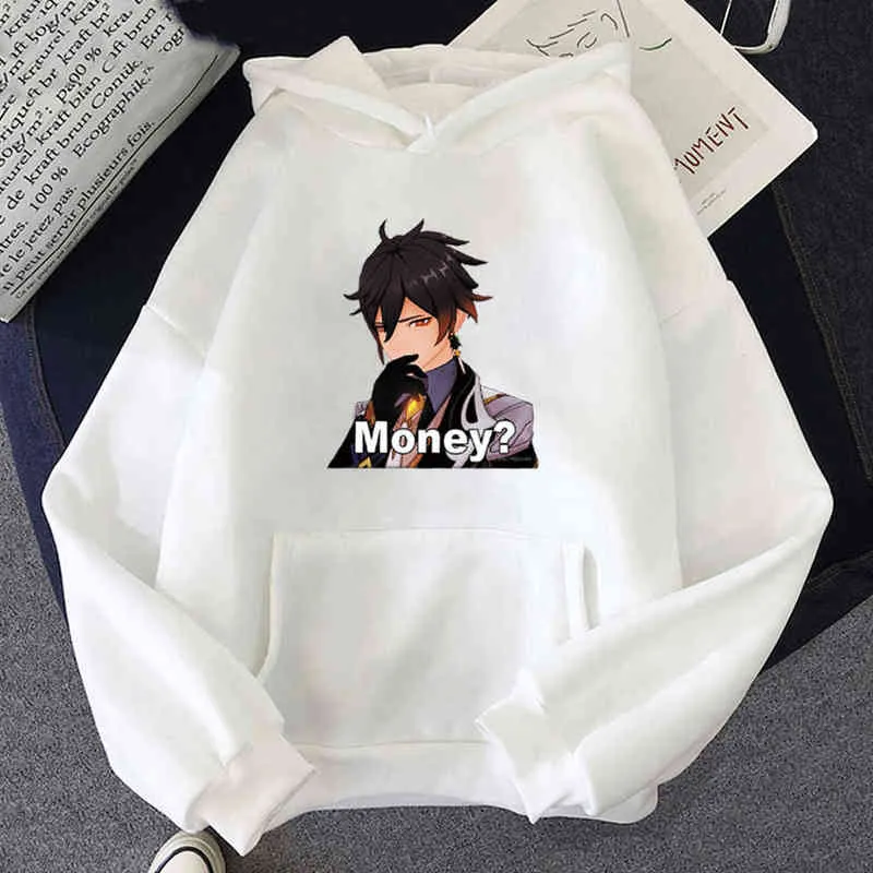 Zhong Li Print Genshin Hight Game Anime Hoodie Женщины / Мужчины Уличная одежда Kawaii Одежда Tees Негабаритная Толстовка Harajuku 12 220120