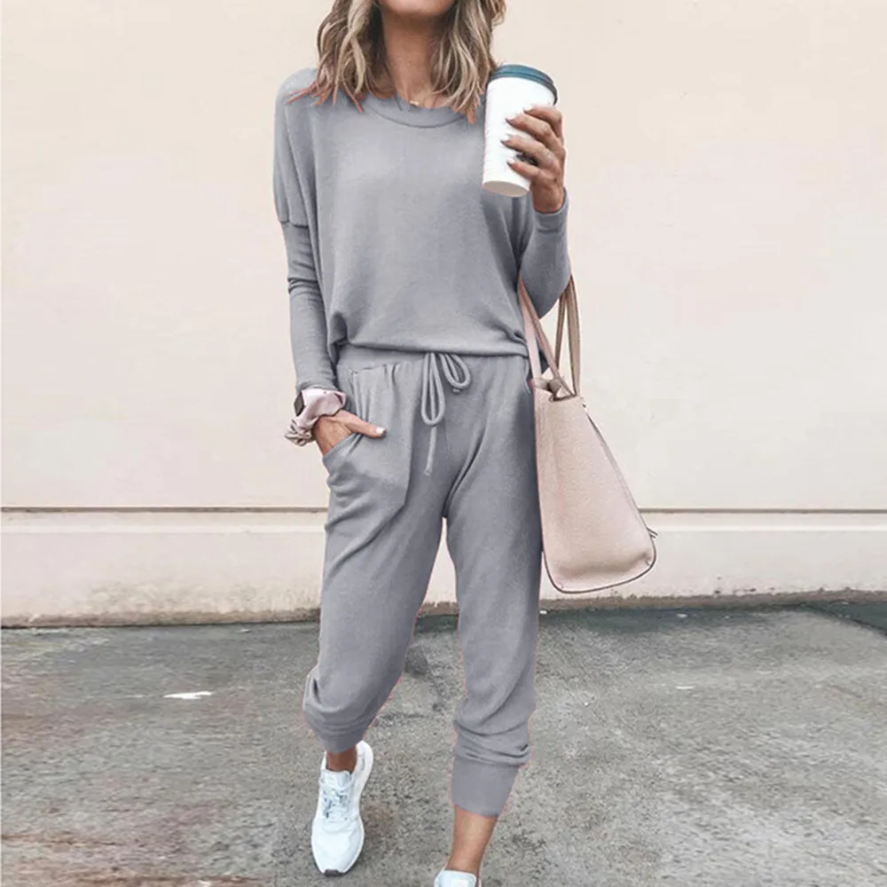 Autumn 2 Peice Set Women Pants Sets Female Casual Outfits Two Piece Set Korean Sports Suit Solid Color Fashion Tracksuit LJ201125