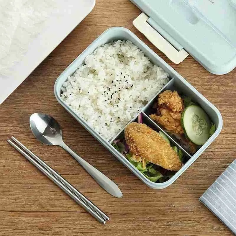 1000ミリリットル聖堂ボックス日本の子供のお弁当ボックス小麦藁食品容器電子レンジの食器携帯用プラタブルランチボックスBento 201209