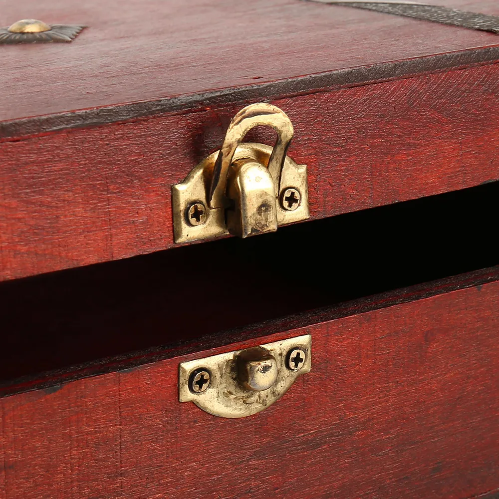 Vintage Ahşap Hazine Sandığı Saklama Kutusu Kilit Organizatör Vaka Katlanabilir Mini Ahşap Kutu Ev Dekor Konteyner Biblo Mücevher Kutusu C0116