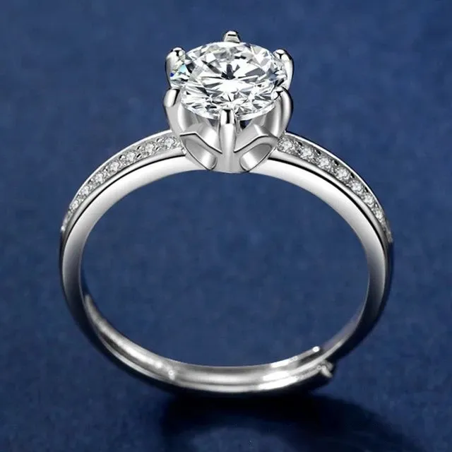Sechs Zinken Imitation Moissanit Diamant R S925 Silber Ring Heiratsantrag Luxus Schmuck Freundin Geburtstag Festival Geschenk