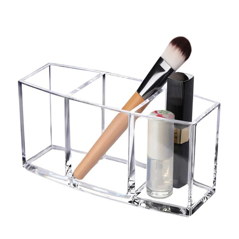 Прозрачная акриловая кисть для макияжа с 3 отверстиями, ящик для хранения косметической косметики, чехол, держатель для кистей для макияжа, настольный органайзер, инструмент для макияжа 1222083
