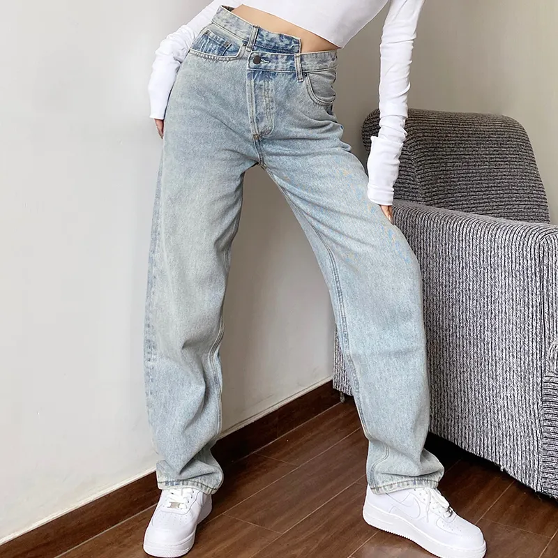 Mom Jeans Women's Jeans Baggay High Waist Straight Pants Women White Black Fashion Casual Loose Undefined Trousers 201223