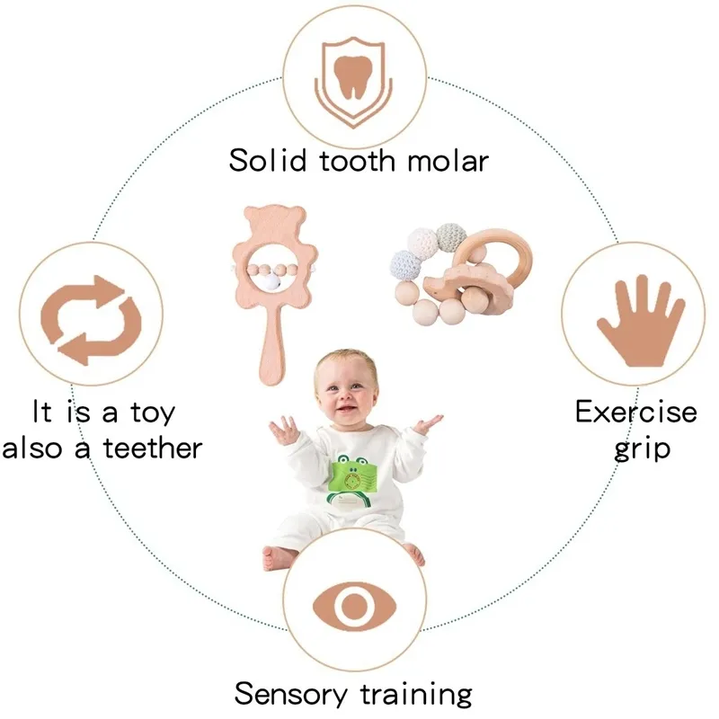 Let's Make Baby Zabawki Drewniane Bateria Niemowlęta Zagraj spersonalizowany łańcuch pacyfikatora S dla 0-12 miesięcy dzieci 220216