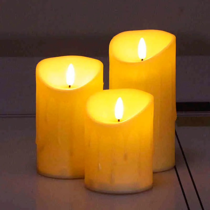 3 Teile/satz Fernbedienung LED Flammenlose Kerzen Batterie Realistische 3D Dynamische Flamme Kerze Lichter Led Tee Hause Dekoration 211222