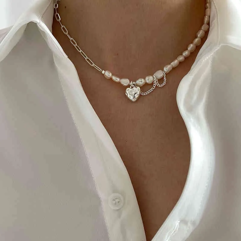 Foxanry 925 colar de prata esterlina para mulheres na moda elegante assimetria corrente pérolas suave amor coração noiva jóias amante presentes219u