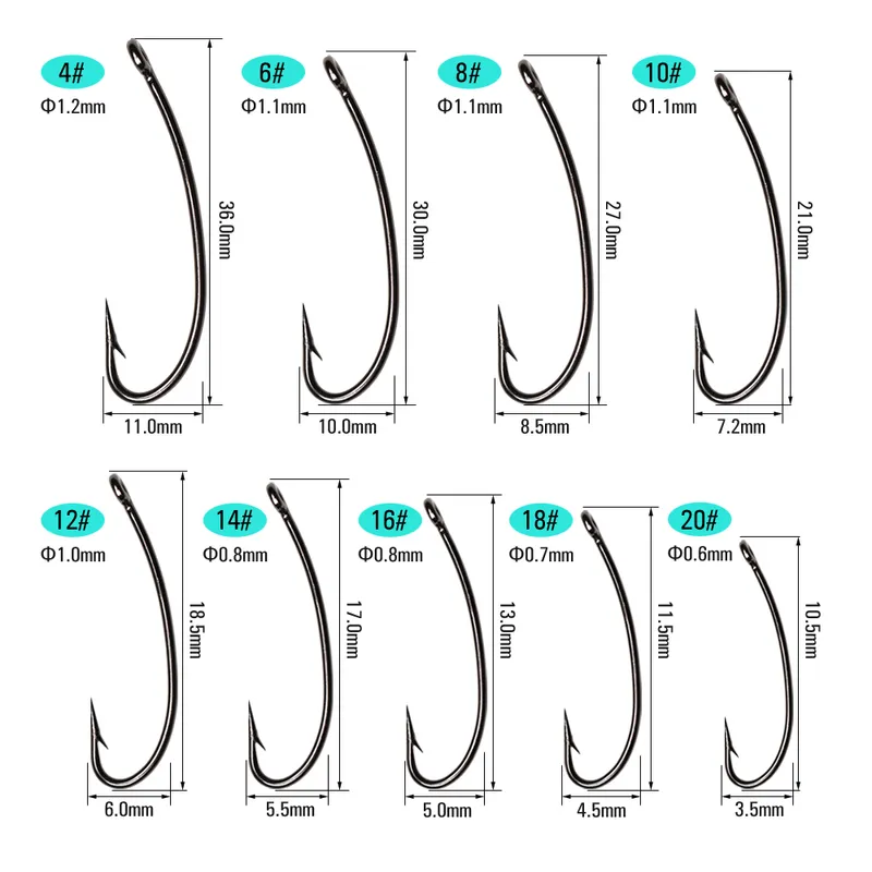 Icerio 500st Nymphs Dry Flugor Fly Binding Hook Curved York Bend Straight Eye 3x Long Shank Standard Wire Sharp Point Black Nickel 24189813