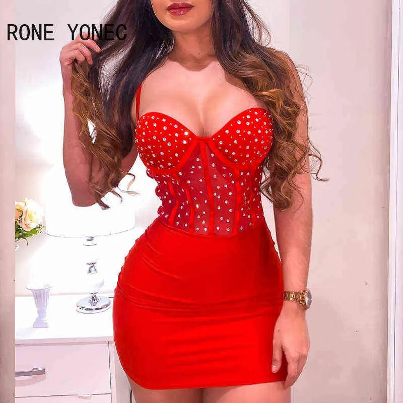 Mulheres Sólida Cami Studded Spaghetti Strap Mini Bodycon Sexy Party Vestido Vermelho 220124