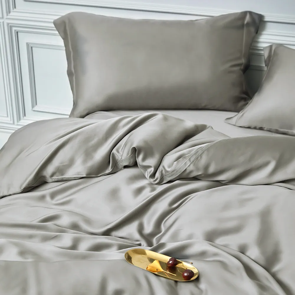 3 stücke Grau Weiß Waschen Seide Bettwäsche Luxus Home Textile King size bett Bettwäsche Quilt Bettbezug-set LJ201127