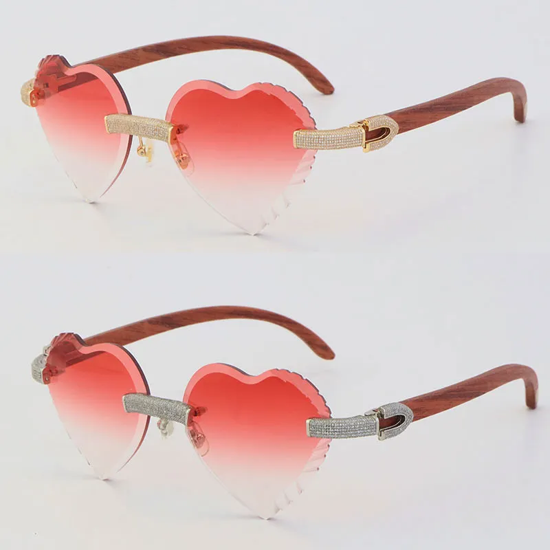 New Metal Micro-paved Diamond Set Rimless Sunglasses Womens Men White Inside Black Buffalo Horn Sun glasses Wood Male and Female F244F