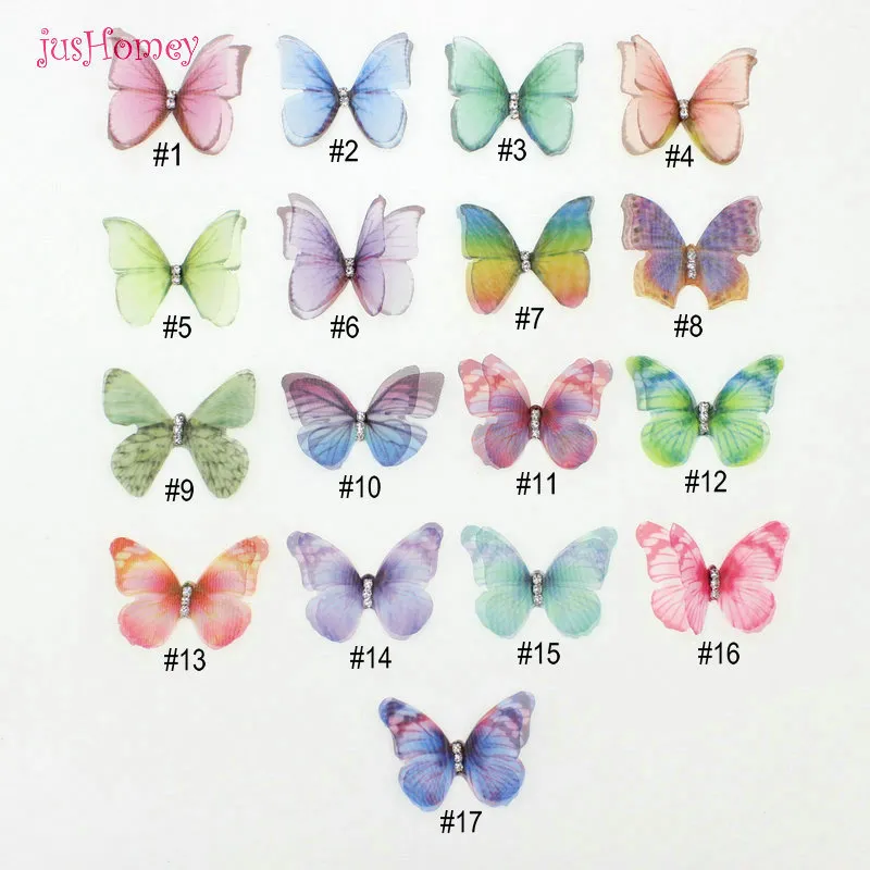 100 Stück Farbverlaufs-Organza-Stoff, Schmetterlingsapplikationen, durchscheinender Chiffon-Schmetterling für Party-Dekoration, Puppenverzierung 2012039161396