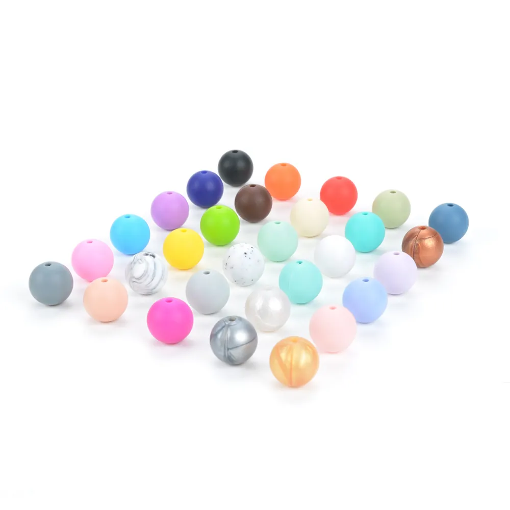 Entier / perles rondes en silicone perles de dentition pour bébé collier de dentition en silicone de qualité alimentaire bijoux à croquer T20248t