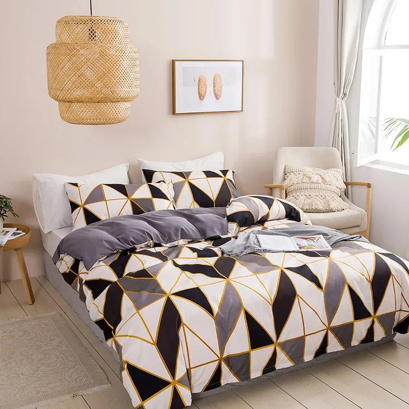 Nordic Stil Gitter Bettwäsche Set Bettbezug King Size Hohe Qualität Tröster Bett Königin Geometrische Muster Quilt Set T200826