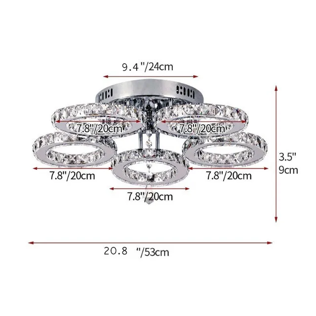 3/5 anillos K9 cristal candelabros de iluminación LED cromo moderno Plafon Lustre luminaria lámparas de techo de acero inoxidable para Kitchen244F