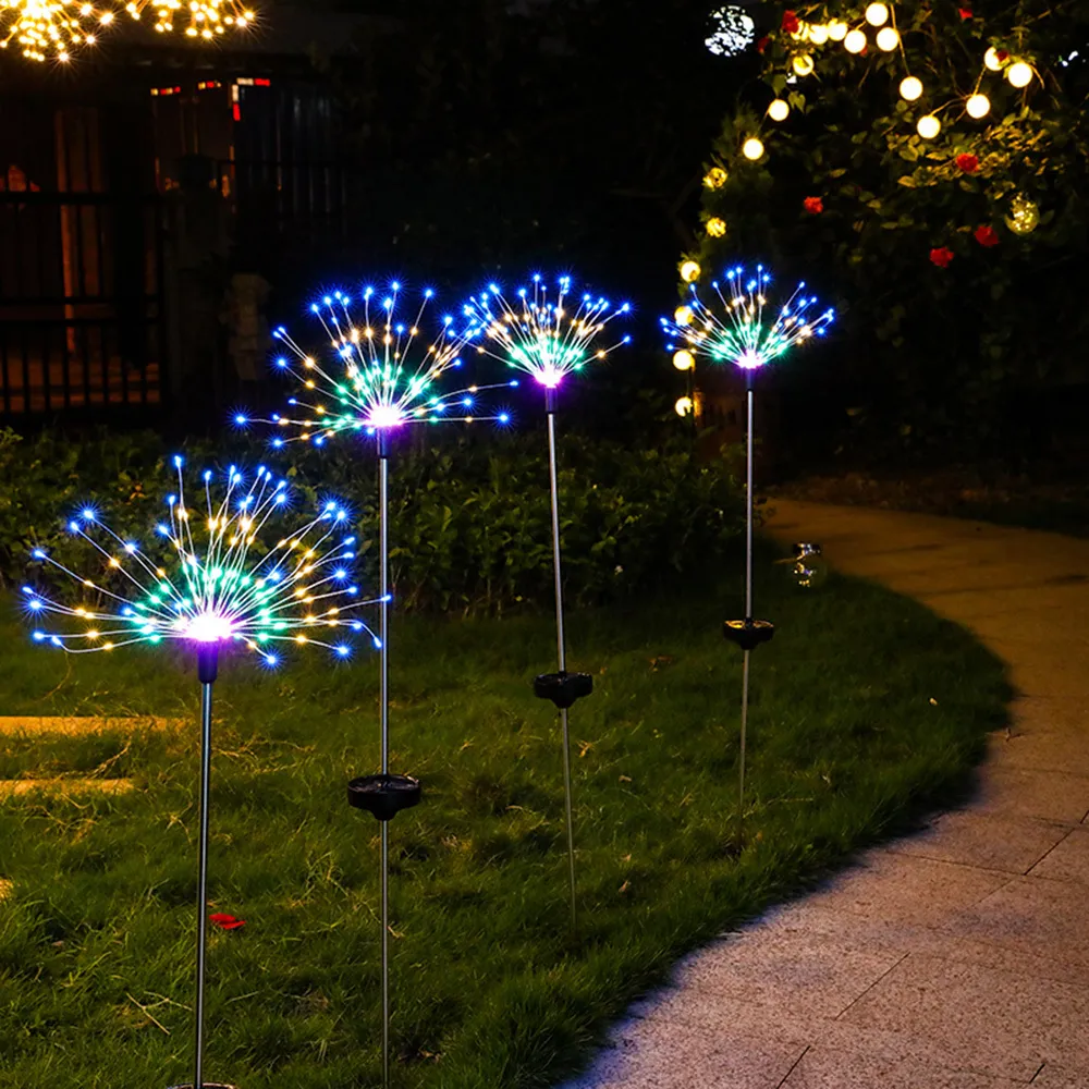 Solarbetriebene LED-Lichterkette Blitzfeuerwerk Löwenzahnlampe Hochzeit Weihnachtsfeier Outdoor Gartenlandschaft Rasendekoration Y200903