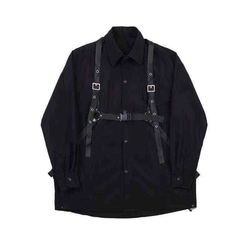 Houzhou Techwear Męskie Zestawy Czarne Spodnie Cargo Koszulki męskie Koszulki z długim rękawem Koszulki Koreańska Streetwear Hip Harajuku Spring 211222