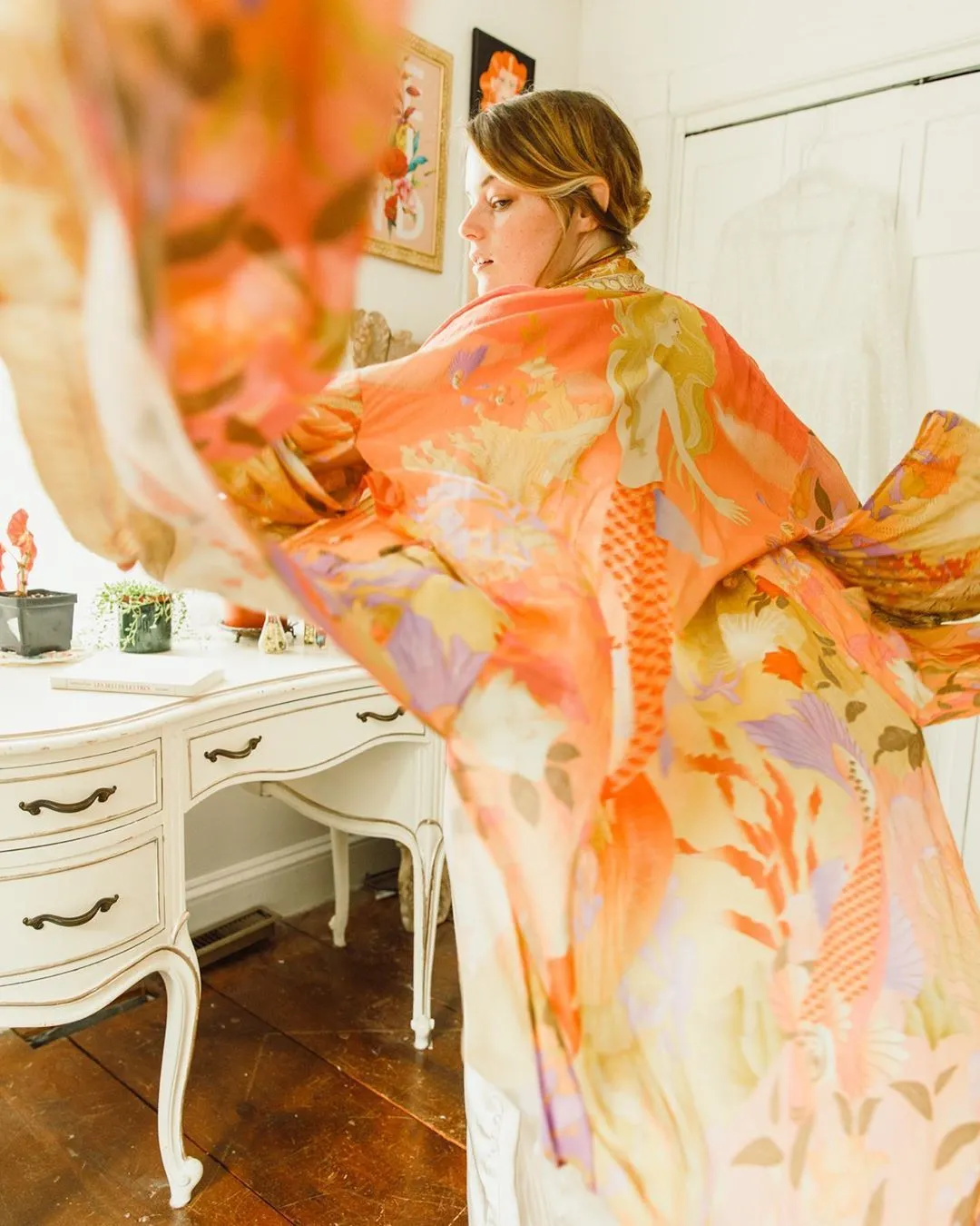 Nadruk syrenki kardigan kimono vintage rękaw w kształcie skrzydła nietoperza długa odzież wierzchnia letnia plaża luźny kardigan na co dzień kurtki damskie 201210