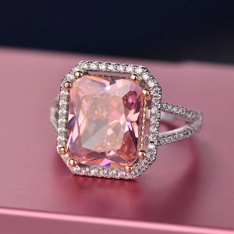 OneRain 100 925 Sterling Silver Pink Sapphire Diamonds Gemstone Wedding Engagement Cocktail Women Ring Jewelry Whole 69 Y0123482098