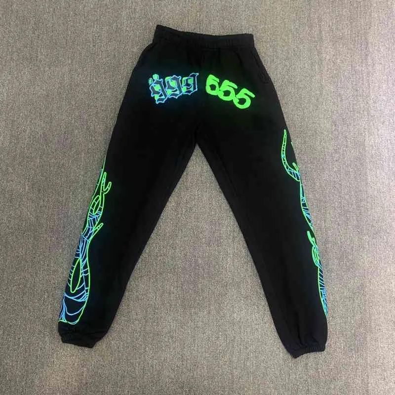 Jeune Thug Sp5der 55555 pantalon flamme sport pantalons de survêtement glace soie imprimé rue mode décontracté