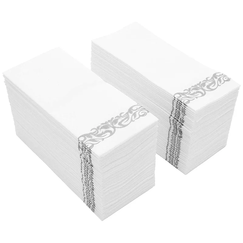 Serviette jetable Serviettes Visiteurs Salles de bains Mariages Papier doux et propre / 100 Blanc et Argent Y200328