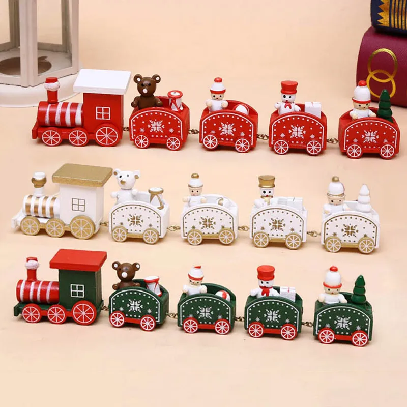 Christmas Train Painted Wooden Santa Bear Xmas Kid Toys Gift Ornament Navidad home Decoration Kids Year Gifts Y201020