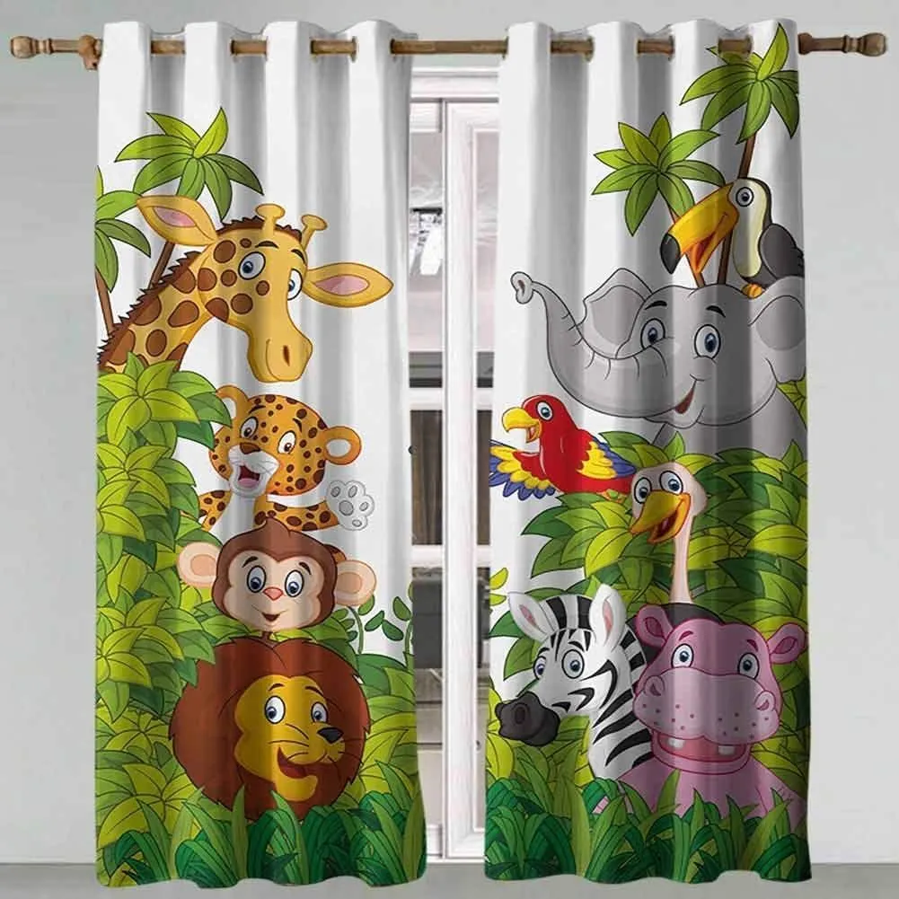 Bedroom Kitchen Curtain Cartoon Zoo Animals Collection Jungle Child Window Curtains Curtains for Living Room Decorative Items LJ20286Q