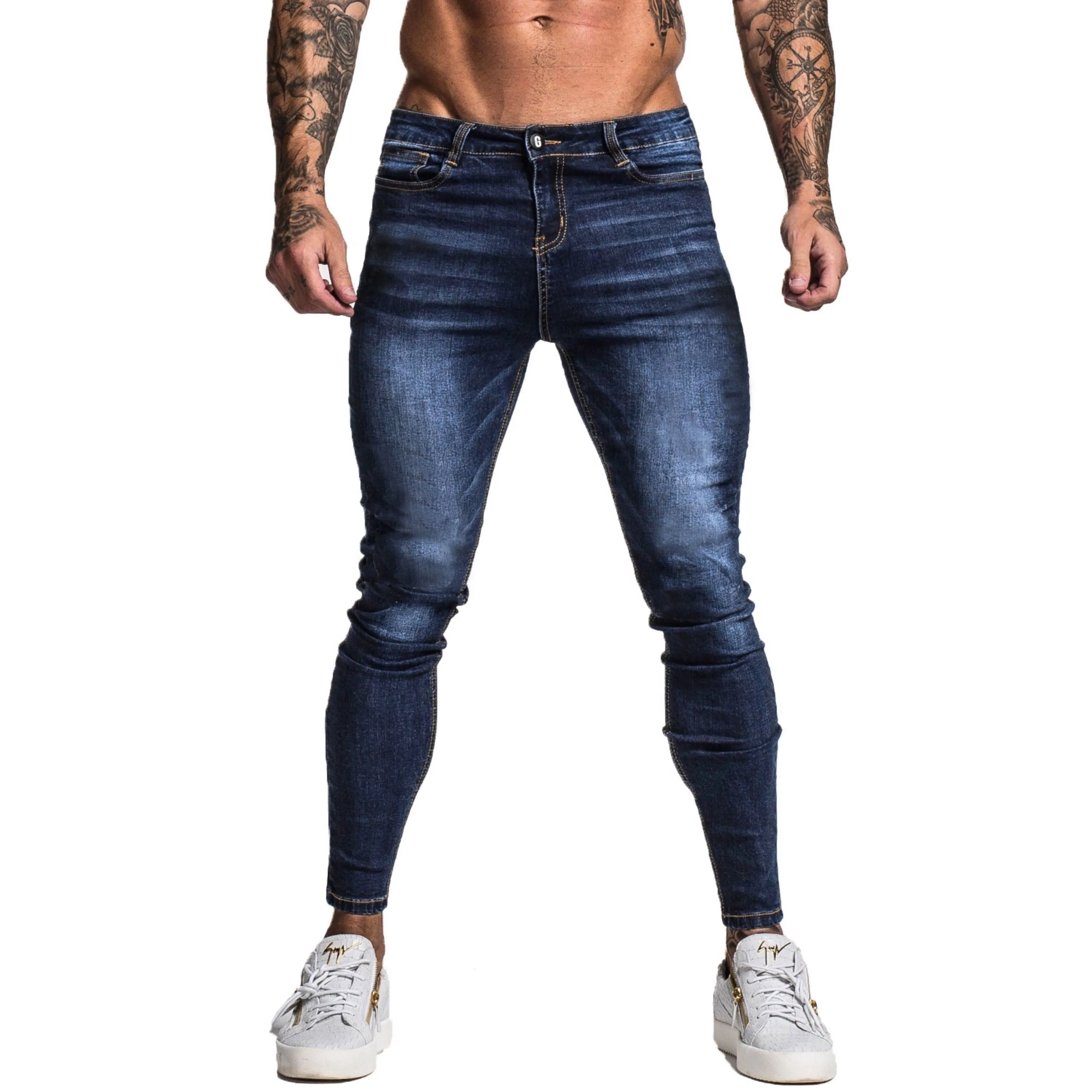 Gingtto Blue Brand Jeans Mounts Slim Fit Super Skinny Jeans для мужчин Хип-хоп Улица Носить худые ноги моды Stretch Stans ZM121 201117