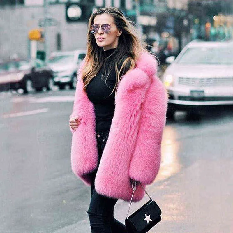 Inverno caldo bianco cappotto di pelliccia sintetica donna manica lunga rosa lusso elegante soffice coniglio finto blazer abiti moda streetwear 211220