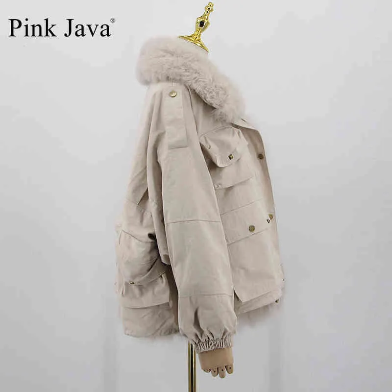 pink java QC20116 women fur coat winter thick jacket real fashion jackets collar 220112