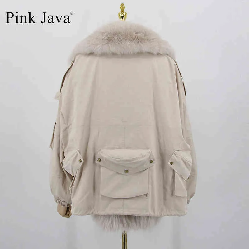 pink java QC20116 women fur coat winter thick jacket real fashion jackets collar 220112