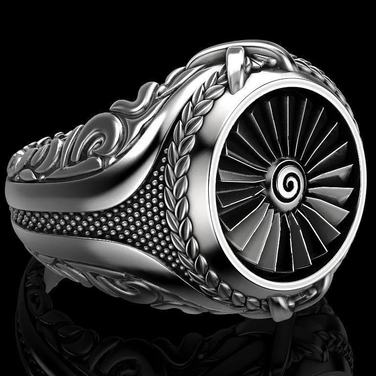 Neue Ankunft Kreative Heavy Metal Turbine Ring Europäischen und Amerikanischen Punk-Stil Männer Vintage Retro Silber Überzogene Ring Schmuck220a