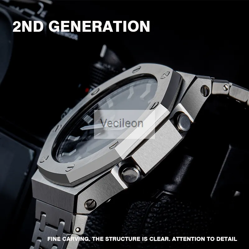 GA2100 La correa y el bisel más nuevos para el juego de relojes GA-2100 Modificación de la correa del reloj Bisel 100% metal Acero inoxidable 316L con herramientas LJ245f