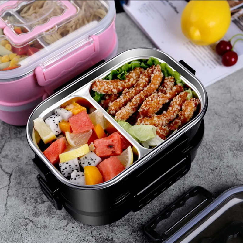 Kinderen Volwassen Lunchbox Single / Double Layer Water Injectie Verwarming 304 Rvs Student Bento Box Lunchbox Food Container 201015