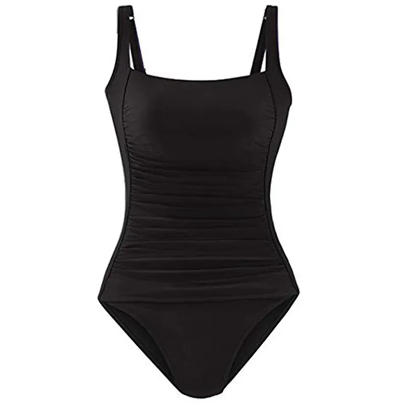 Sexy Plus Size Swimwear Women One Piece Swimsuit Black Retro Swimming Wear for Bathing Suits monokini maillot de bain femme T200114