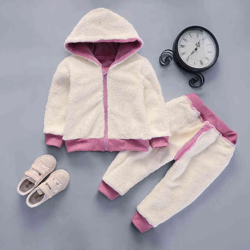 Winter Thick Warm Boys Girls Clothing Set Plush Cotton Suit For Girl Heavy Withstand The Severe Cold Toddler Children Outfit 211224
