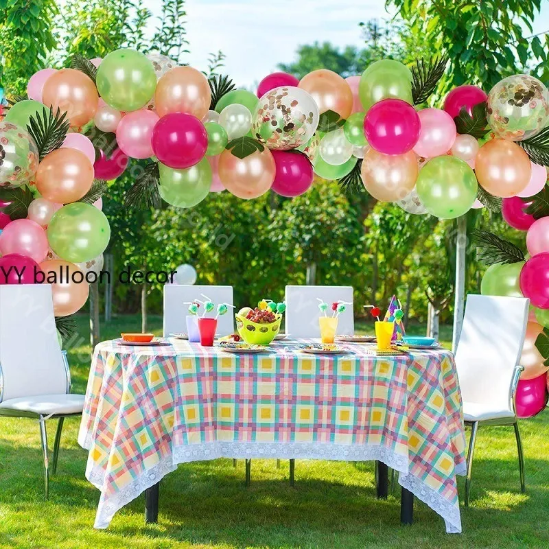 81 pièces ballons de fête tropicale arc guirlandes décorations Kit ballons rose or blanc pour mariage d'anniversaire hawaïen F12302212