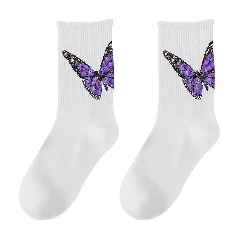 Men's Palm palm butterfly men's women's angel Cotton Socks Black and white sports high tube socks fashionable Street