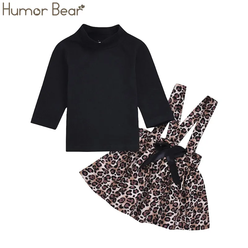 ユーモアベアスプリング幼児の女の子の服ブラックシャツヒョウヒョウドレスセットアウトフィット子供スーツ幼児の赤ちゃんの子供服lj201221