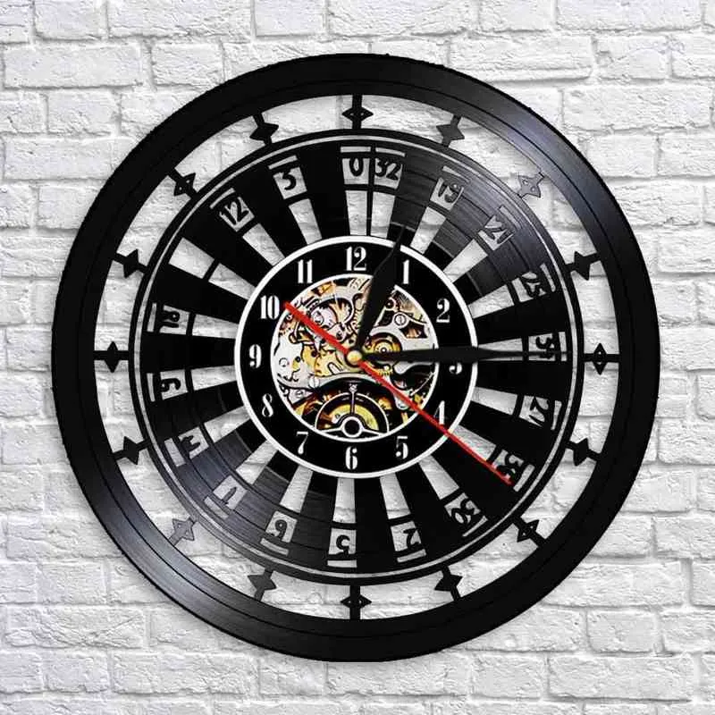 Casino Roulette Wheel Gamble Vinyl Record Wall Clock For Bar Pub Game Room Club Las Vegas Artwork Retro Music Album LP Clock H1230