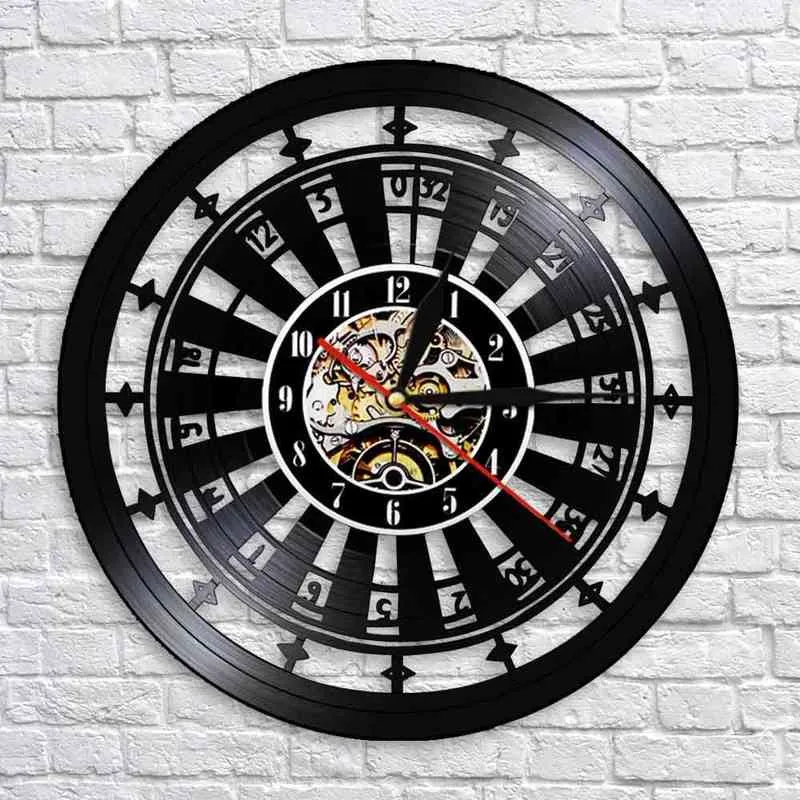 Kasyno Roulette Wheel Gamble Vinyl Record Zegar ścienny do Bar Pub Gry Pokój Club Las Vegas Grafika Retro Music Album LP Clock H1230