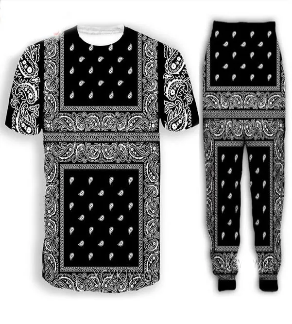 Wholesale--2022 New Fashion Casual Bandana 3d All Over Print Tracksuits T-Shirt+joggers Pants Suit Women Men @072
