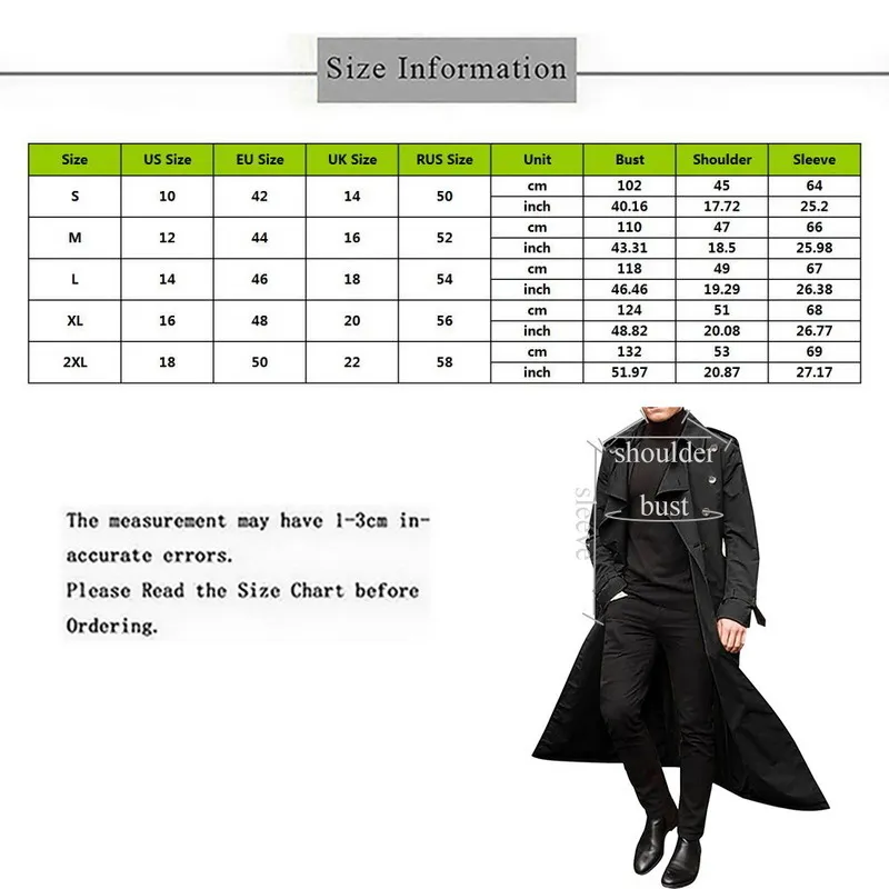 Puimentiua Long Slim Men Trench Coat Double Breasted Lapel Windbreaker Man Fashion Autumn Winter Coat Long Design Trench Male 201211