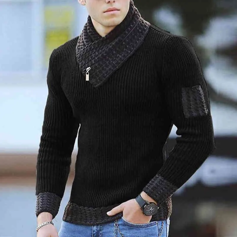Männer Winter Pullover England Größe Feste Farbe Schal High Collar Turtheneck Warme Langarm Strickpullover Pullover 211221