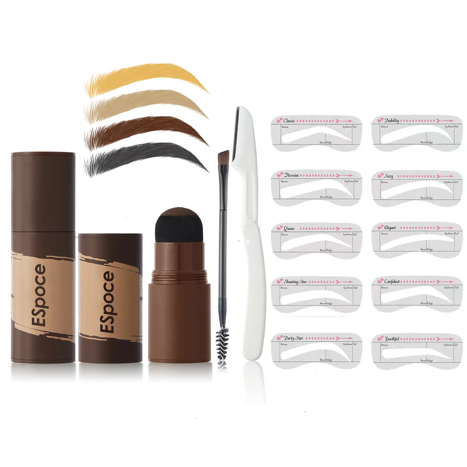 Kit de mise en forme de pochoirs de timbres en poudre pour les sourcils Longue durée Imperméable Mince Épais Sourcils Formes Noir Brun Blond Sourcils Maquillage et Outils