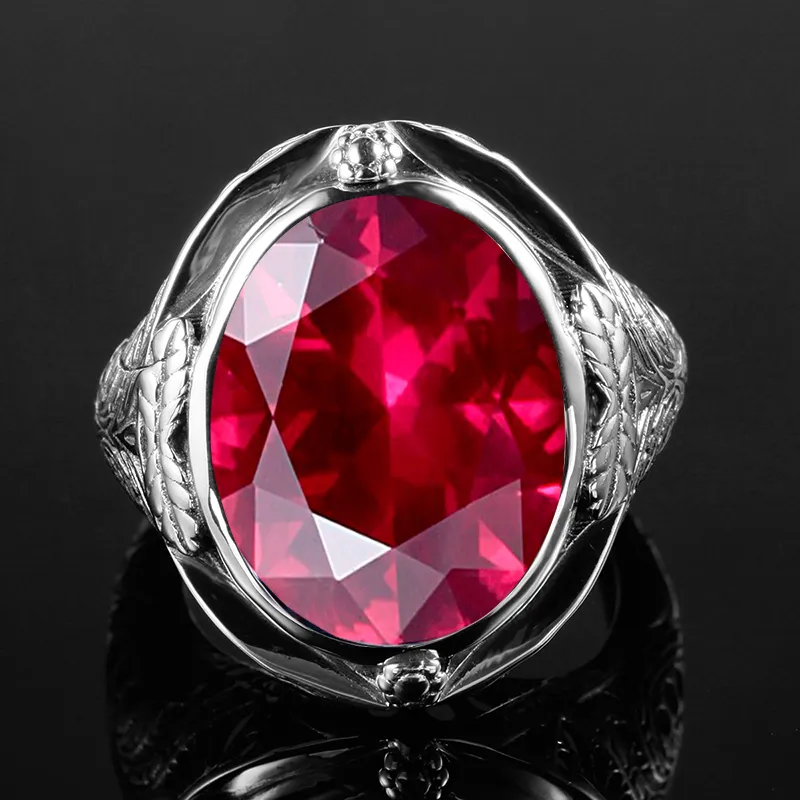 Genuine Unique Austrian 925 Sterling Silver Ring with Ruby Stones for Men Vintage Crystal Fashion Luxury Women Party Jewelry 20100221P