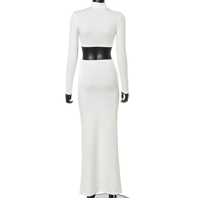 Y-L Женщины осень осень Maxi юбка из двух частей набор элегантный белый с длинным рукавом и рученные карандашные юбки партии Clubwear 220221