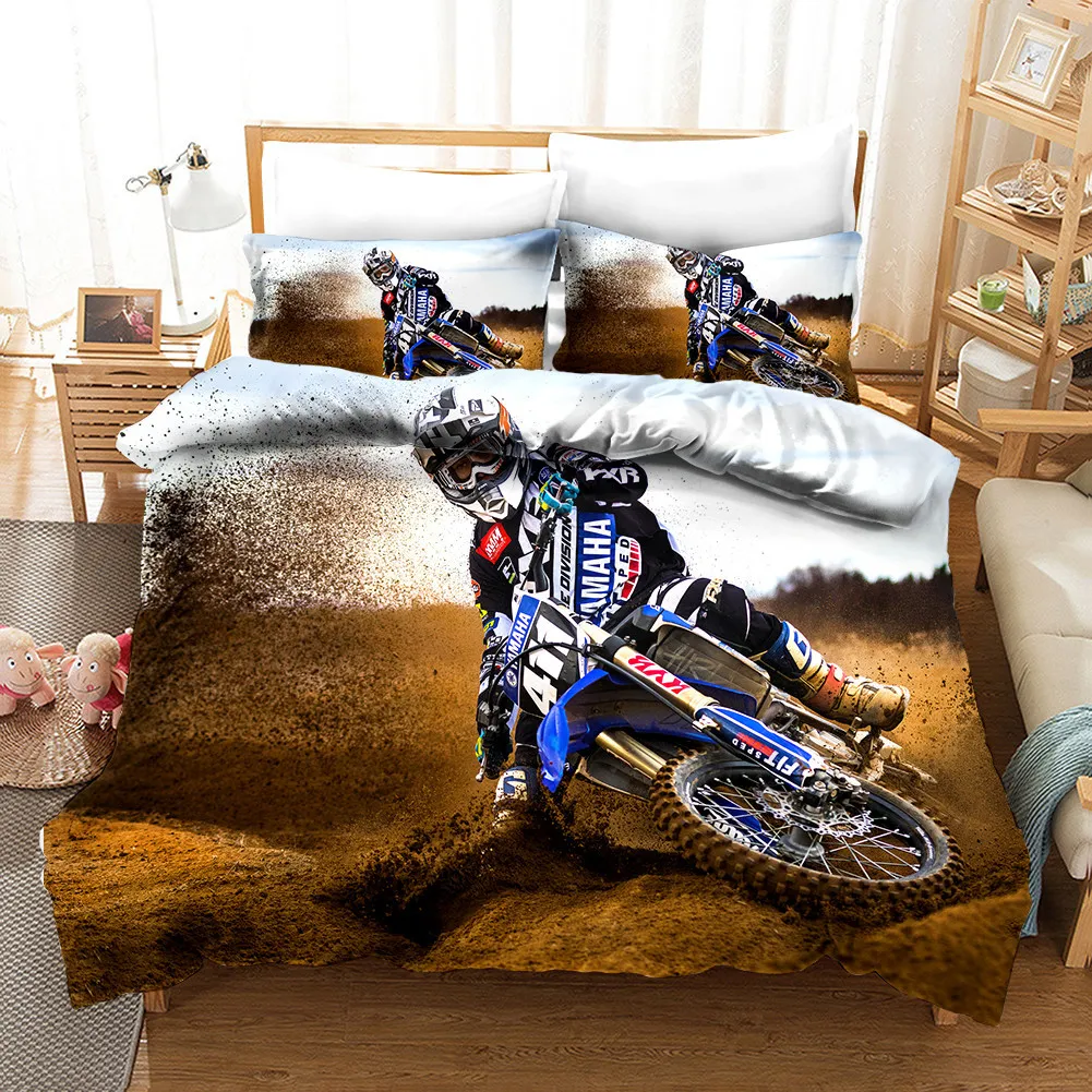 يي تشو شين مجموعة الفراش الفاخرة دراجة نارية طباعة غطاء لحاف مجموعة مع وسادة موتوكروس السرير السرير السرير مجموعة 201210