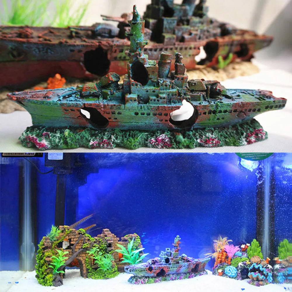 Rium Fish Tank Artificial Treasure Resina Barco Adorno Accesorios Paisajismo Decoración Y200917