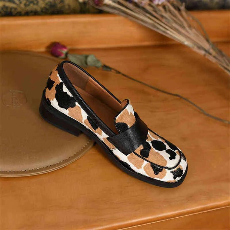 Chaussures plates pour femmes, tête ronde, décontractées, imprimé léopard noir, 34-38 pour 220209